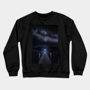 Milky Way over a Lake Jetty Crewneck Sweatshirt